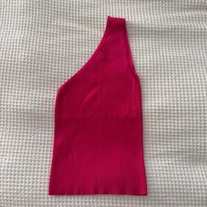 Mango Women’s Pink One-Shoulder Ribbed Knit Top Size Large